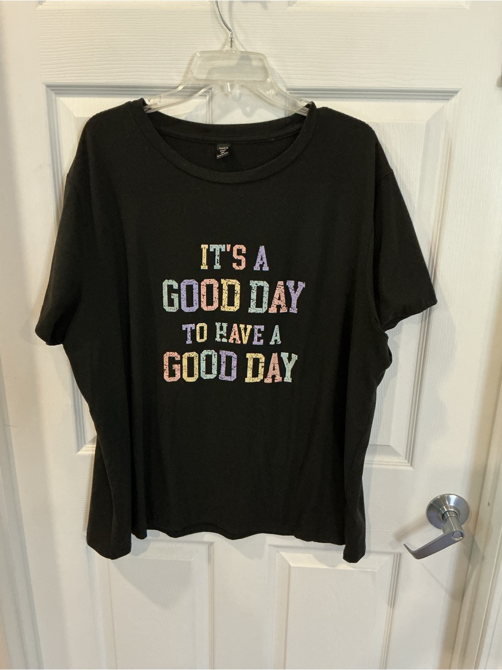 SHEIN Black Short-Sleeve Graphic Tee with Multicolor Text